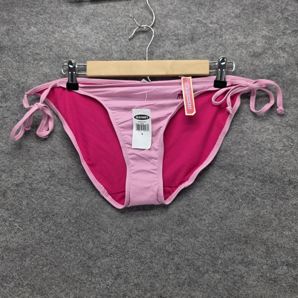 Old Navy Bikini Bottom Womens L Pink String Side Tie Lined Stretch Swimwear